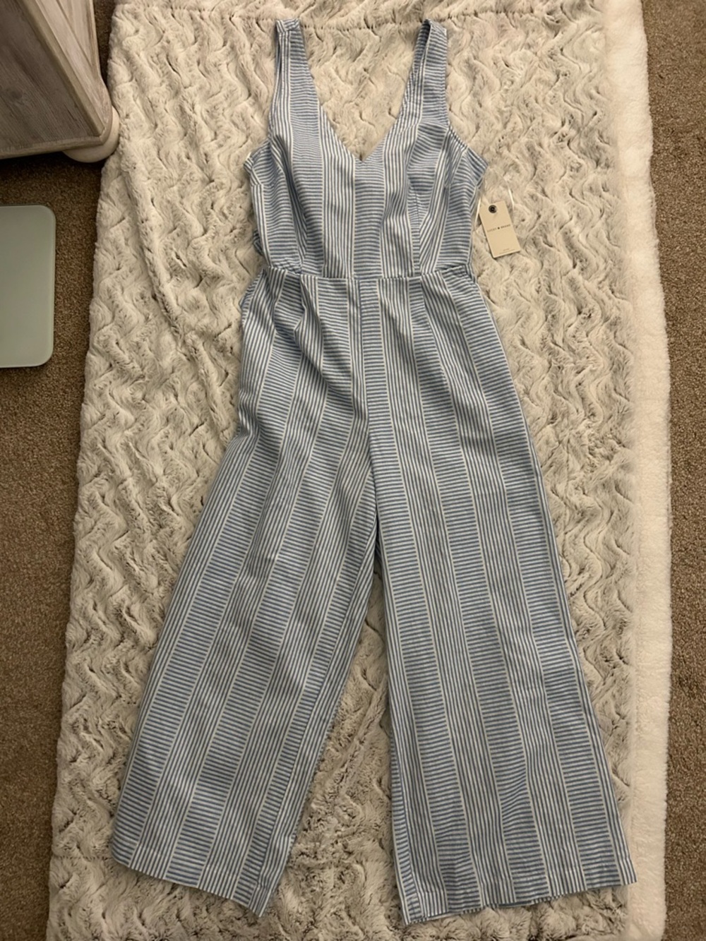 Lucky Brand Blue & White Striped Sleeveless Wide-Leg Jumpsuit